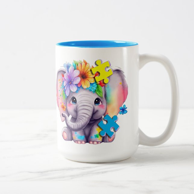 Autismus Elephant Puzzle Zweifarbige Tasse (Rechts)