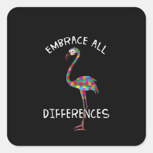 Autismus Embrace alle Unterschiede Flamingo Puzzl Quadratischer Aufkleber