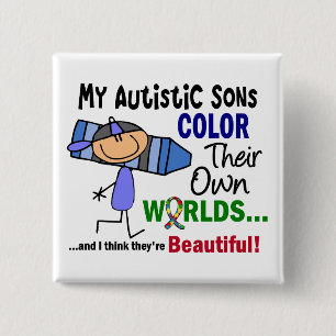 Autismus FARBE IHRE EIGENEN WELTsöhne Button