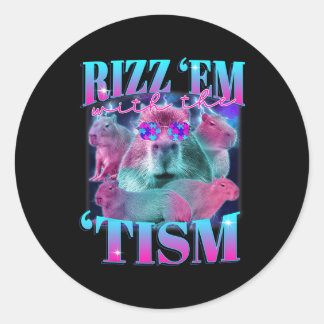 Autismus Funny Rizz Em mit dem Tismus Capybyra Mem Runder Aufkleber