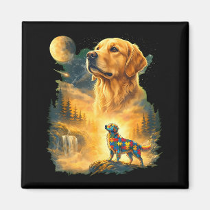 Autismus Golden Retriever heult zum Mond 90er Magnet