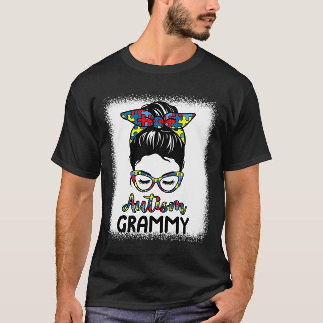 Autismus Grammy Messy Bun gebleicht Autismus Bewus T-Shirt (Vorderseite)