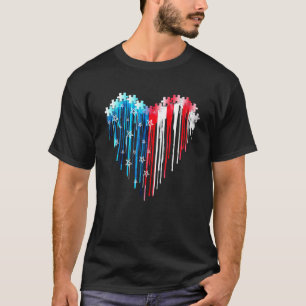 Autismus Herz 4. Juli Patriotisches Puzzle Amerika T-Shirt