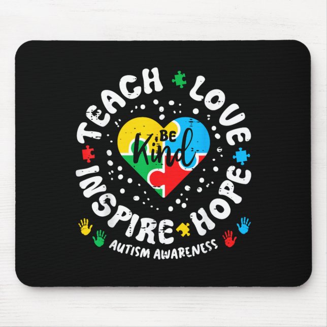 Autismus Herz Sei Freundlich Lehre Liebe ASD Bewus Mousepad (Vorne)