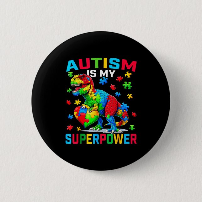 Autismus ist Superkraft Autismus-Bewusstsein Dinos Button (Vorderseite)