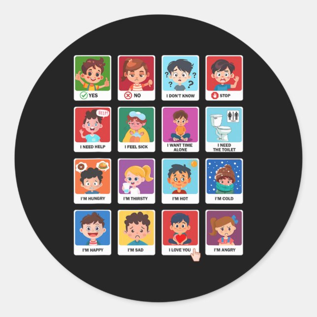 Autismus Kommunikation Karten Kinder Emotionen Red Runder Aufkleber (Vorderseite)