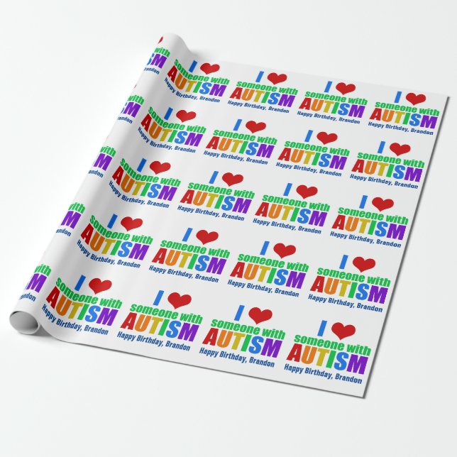 Autismus Liebe Regenbogen Personalisiert Geburtsta Geschenkpapier (Ungerollt)
