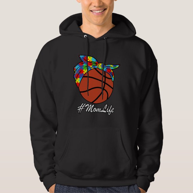 Autismus Mama Basketball Messy Bun Autismus Bewuss Hoodie (Vorderseite)