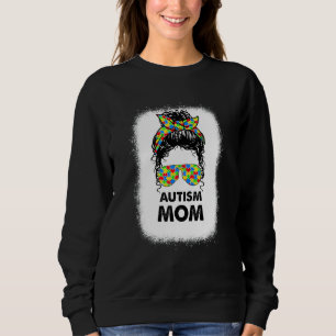 Autismus Mama Curly Messy Bun Autismus Awareness M Sweatshirt