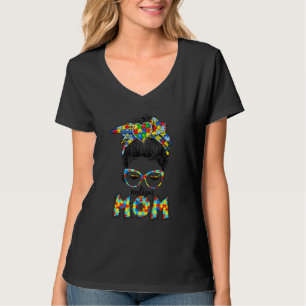 Autismus Mama Kind Messy Bun Awareness April und M T-Shirt