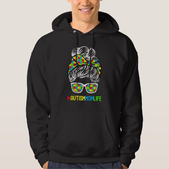 Autismus Mama Lebensbewusstsein Messy Bun Puzzle P Hoodie (Vorderseite)