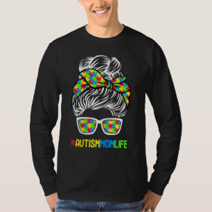Autismus Mama Lebensbewusstsein Messy Bun Puzzle P T-Shirt
