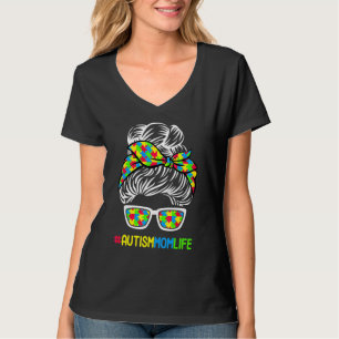 Autismus Mama Lebensbewusstsein Messy Bun Puzzle P T-Shirt