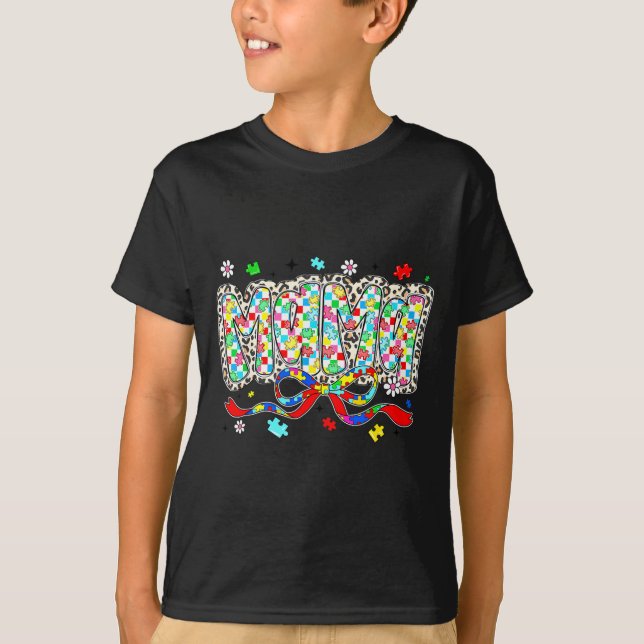 Autismus-Mama Leopard-Schecken-Puzzleteil-Bogen T-Shirt (Vorderseite)