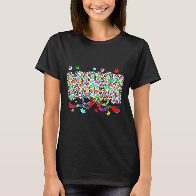 Autismus-Mama Leopard-Schecken-Puzzleteil-Bogen T-Shirt (Vorderseite)