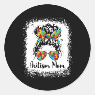 Autismus Mama Life Messy Bun Sungles Bandana Mütte Runder Aufkleber