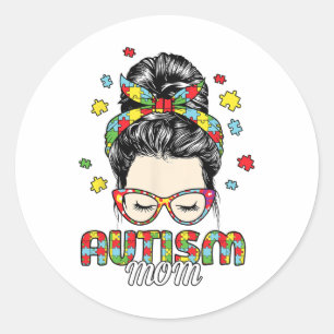 Autismus Mama Life Messy Bun Sungles Byndana Mothe Runder Aufkleber
