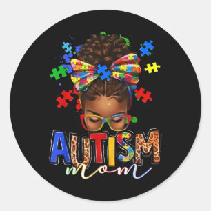 Autismus Mama Messy Bun Black Women Autismus Bewus Runder Aufkleber