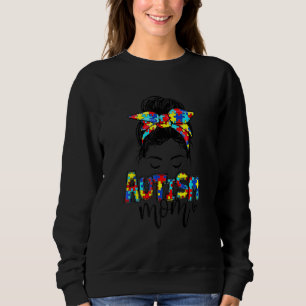 Autismus Mama Messy Bun Hair Autismus Bewusstsein Sweatshirt