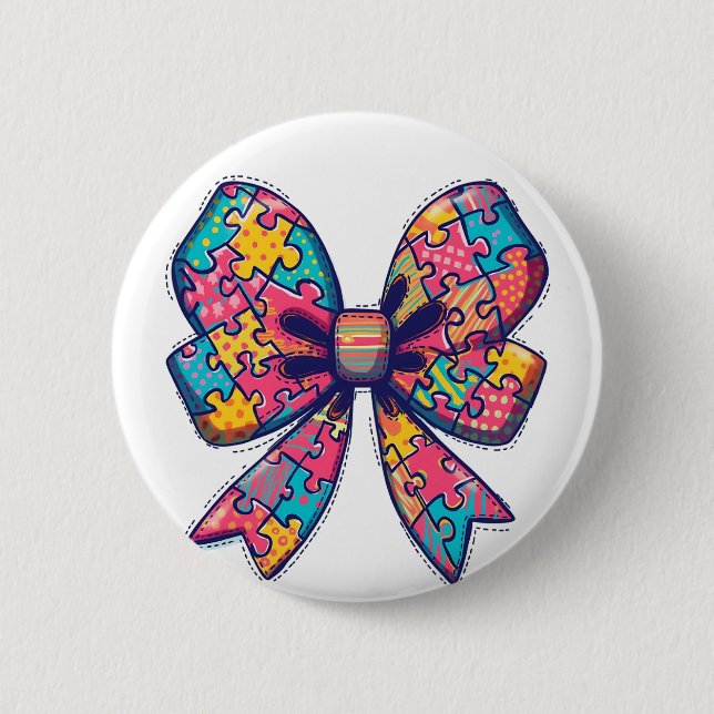 Autismus Mama Puzzle Piece Coquette Bow Ribbon Aut Button (Vorderseite)