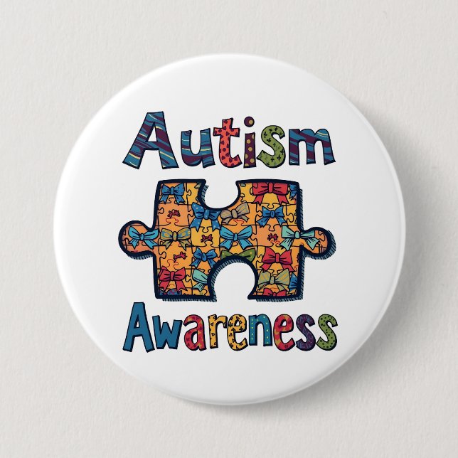 Autismus Mama Puzzle Piece Coquette Bow Ribbon Aut Button (Vorderseite)