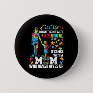 Autismus Mama Raising Hero Groovy Messy Bun Autism Button