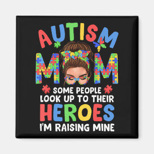 Autismus Mama Raising Hero Groovy Messy Bun Autism Magnet