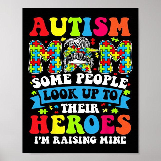 Autismus Mama Raising Hero Groovy Messy Bun Autism Poster (Vorne)