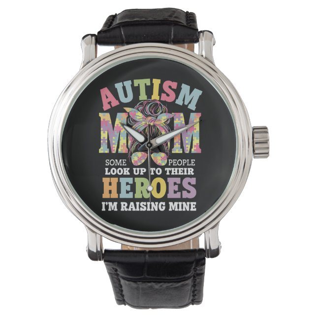 Autismus Mama Raising Hero Messy Bun Autistic Armbanduhr (Vorderseite)