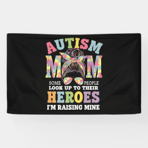 Autismus Mama Raising Hero Messy Bun Autistic Banner