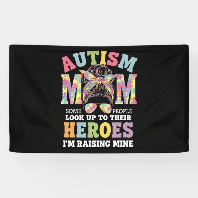 Autismus Mama Raising Hero Messy Bun Autistic Banner (Horizontal)