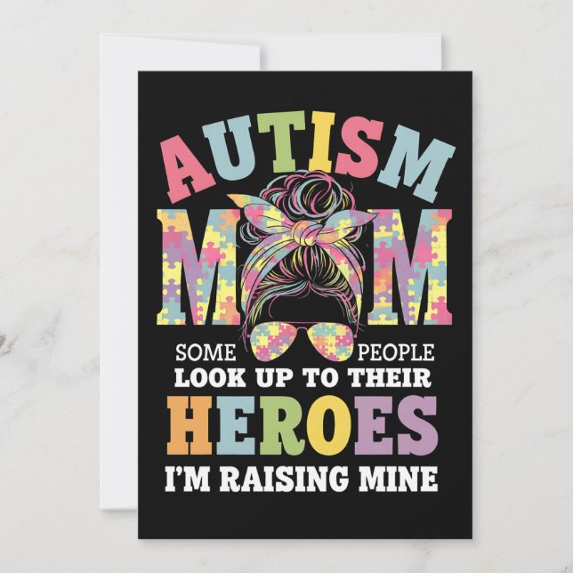 Autismus Mama Raising Hero Messy Bun Autistic Einladung (Vorderseite)