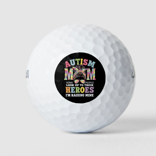 Autismus Mama Raising Hero Messy Bun Autistic Golfball (Vorderseite)