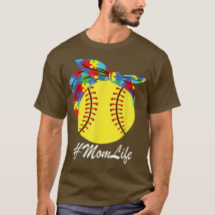 Autismus Mama Softball Messy Bun Autismus Bewussts T-Shirt