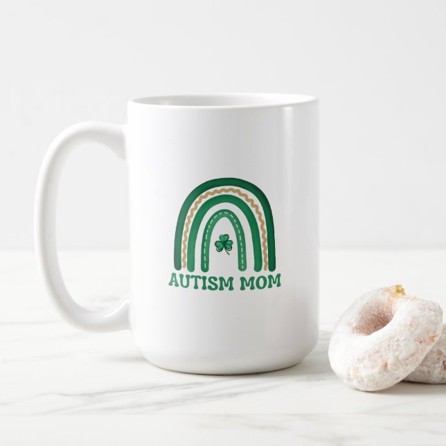 Autismus Mama St. Patrick's Day Tasse, 15 oz Kaffeetasse (Mit Donut)