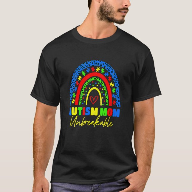 Autismus-Mama Unzerbrechlich  Regenbogen-Leopard F T-Shirt (Vorderseite)