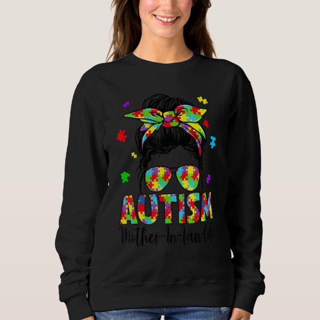 Autismus Mutter im Gesetz Messy Bun Puzzle Sonnenb Sweatshirt (Vorderseite)