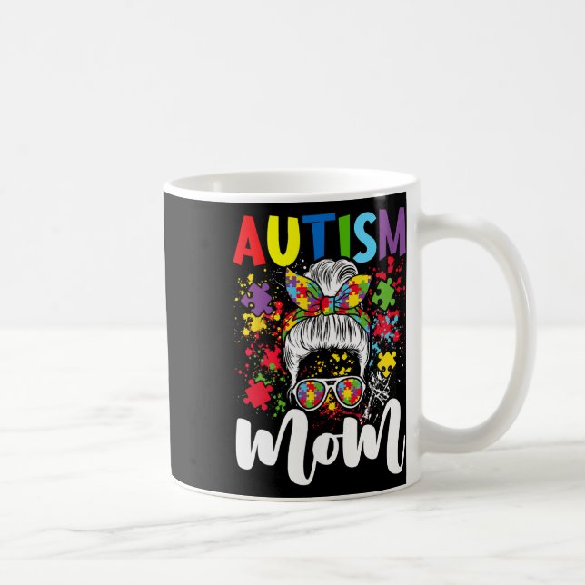 Autismus-Mutter-Leben-Unordentliche-Bun-Sungles-Nd Kaffeetasse (Rechts)