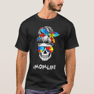 Autismus-Mutter-Leben-Unordentlicher-Bun-Gebleicht T-Shirt