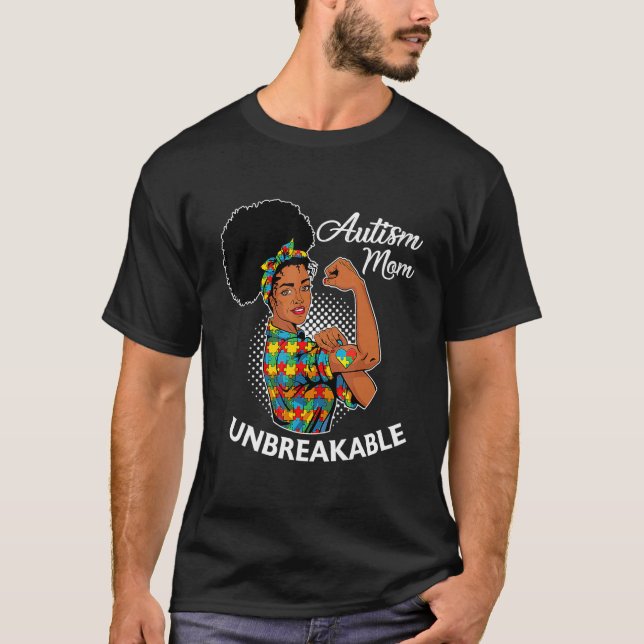 Autismus-Mutter Unzerbrechlich  Schwarze Frau Auti T-Shirt (Vorderseite)