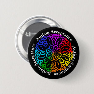 Autismus Neurovielfalt Akzeptanz Rainbow Mandala B Button