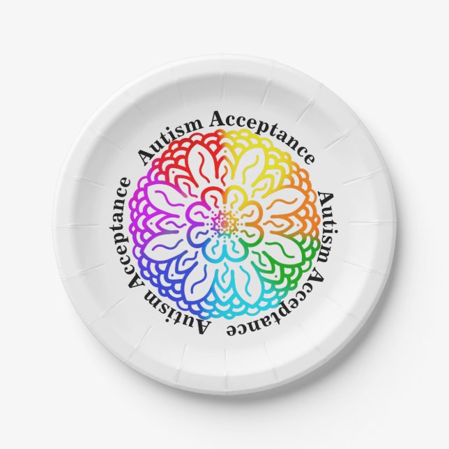 Autismus Neurovielfalt Akzeptanz Rainbow Mandala Pappteller (Vorderseite)