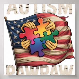 Autismus Papa Amerikanische Flagge Autismus-Bewuss Poster