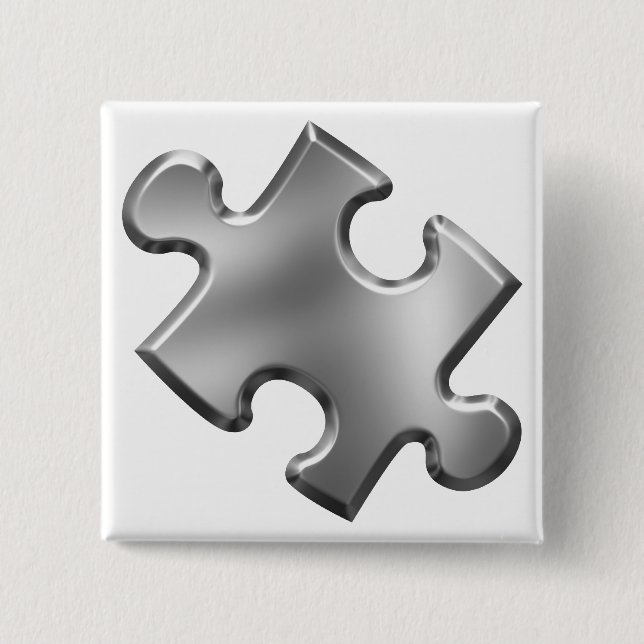 Autismus Puzzle Piece Silber Button (Vorderseite)