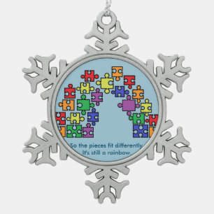 Autismus-Puzzle-Regenbogen-Schneeflocken-Ornament Schneeflocken Zinn-Ornament