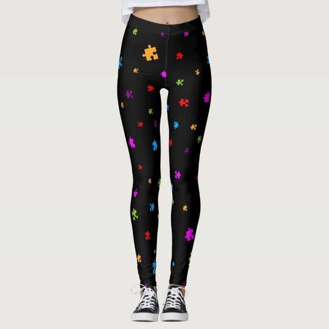 Autismus Puzzleteile auf BLACK Leggings (Vorderseite)