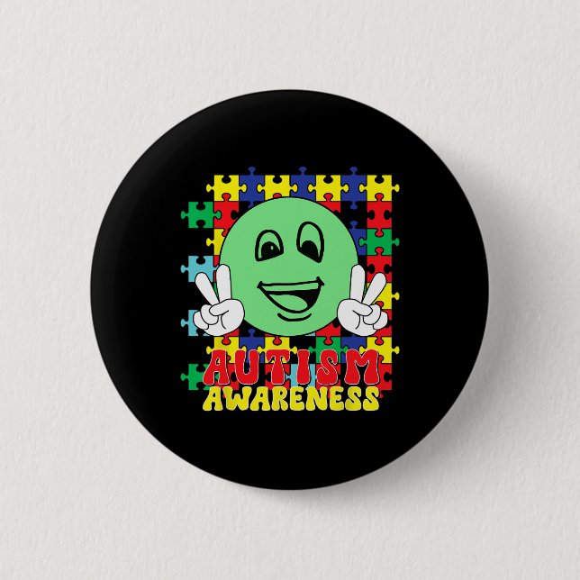 Autismus-Puzzleteile lächelndes Gesicht Autismus-B Button (Vorderseite)