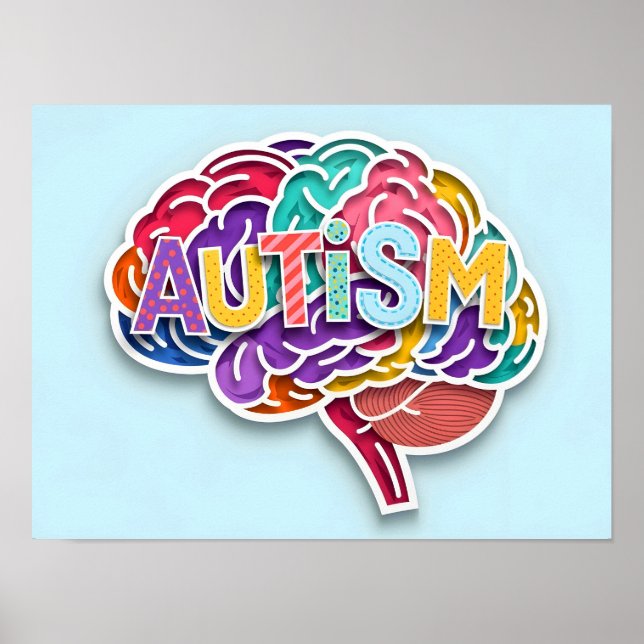 Autismus Rainbow Brain Typografy Neurodiversity Poster (Vorne)