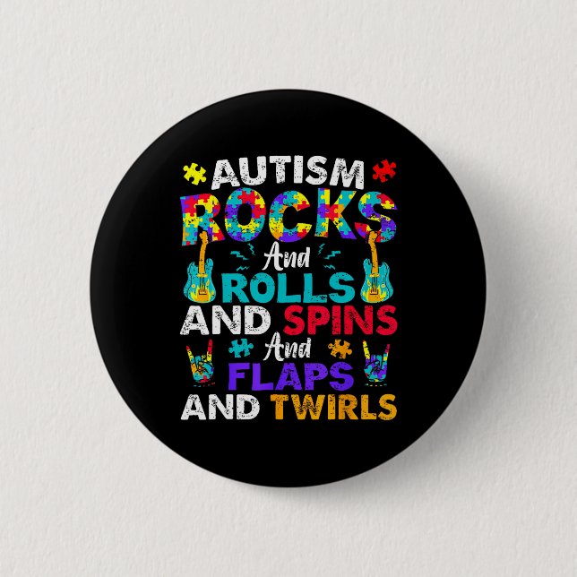 Autismus Rocks Rolls Spins Flaps Bewusstsein Kids  Button (Vorderseite)