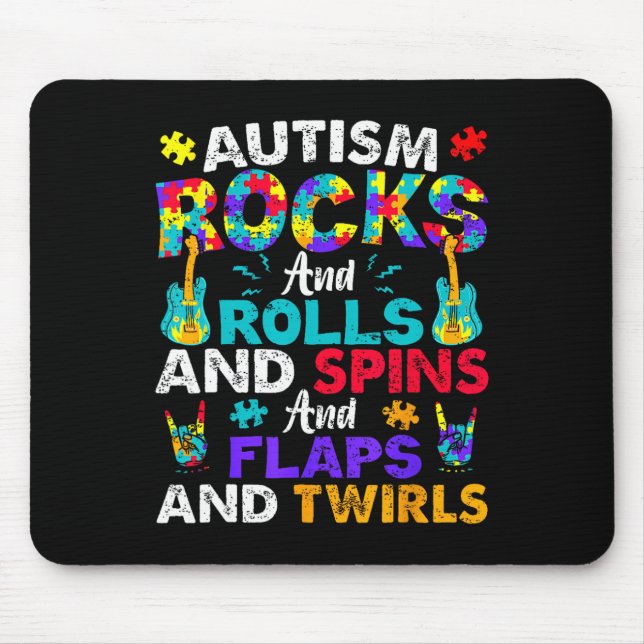 Autismus Rocks Rolls Spins Flaps Bewusstsein Kids  Mousepad (Vorne)